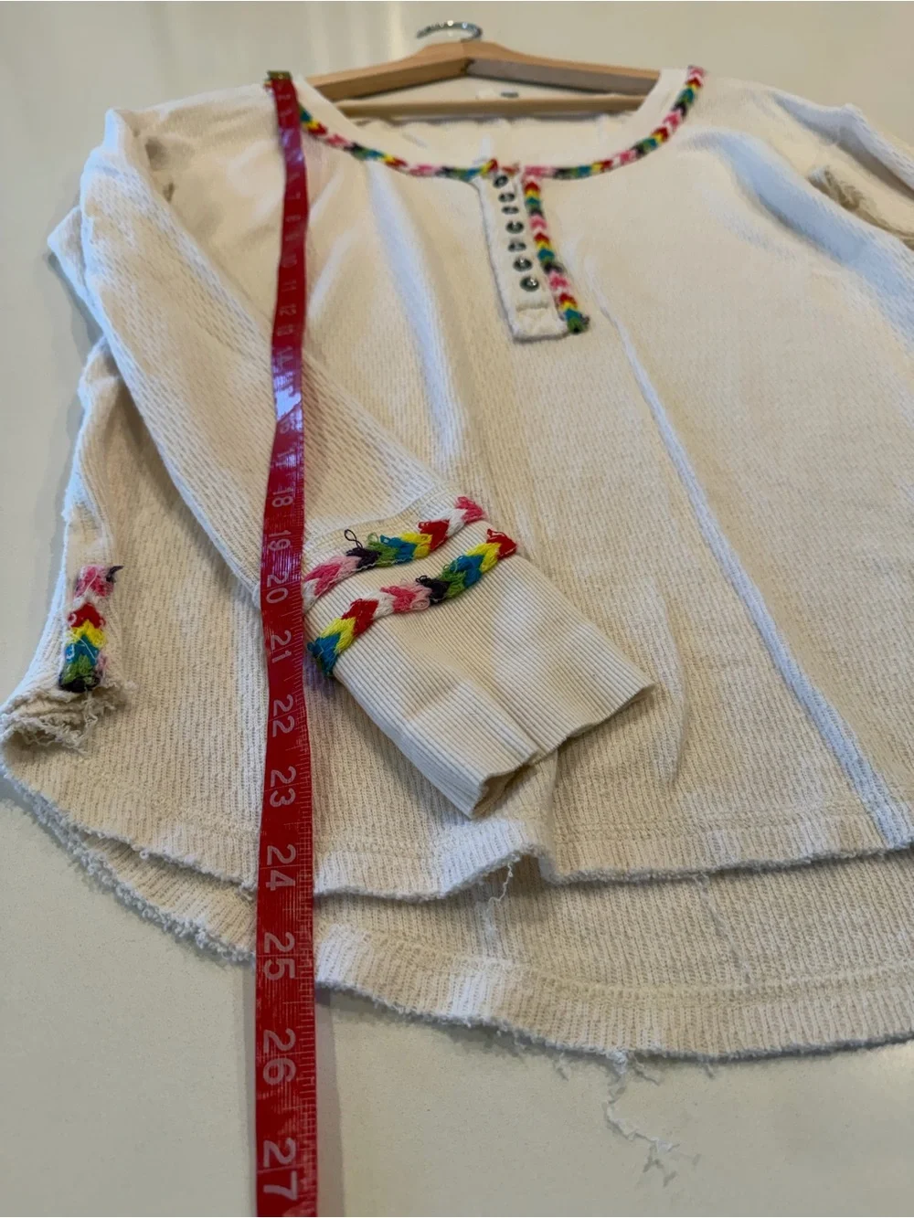 We The Free Cream Waffle Knit Top with Multicolor‎ Trim